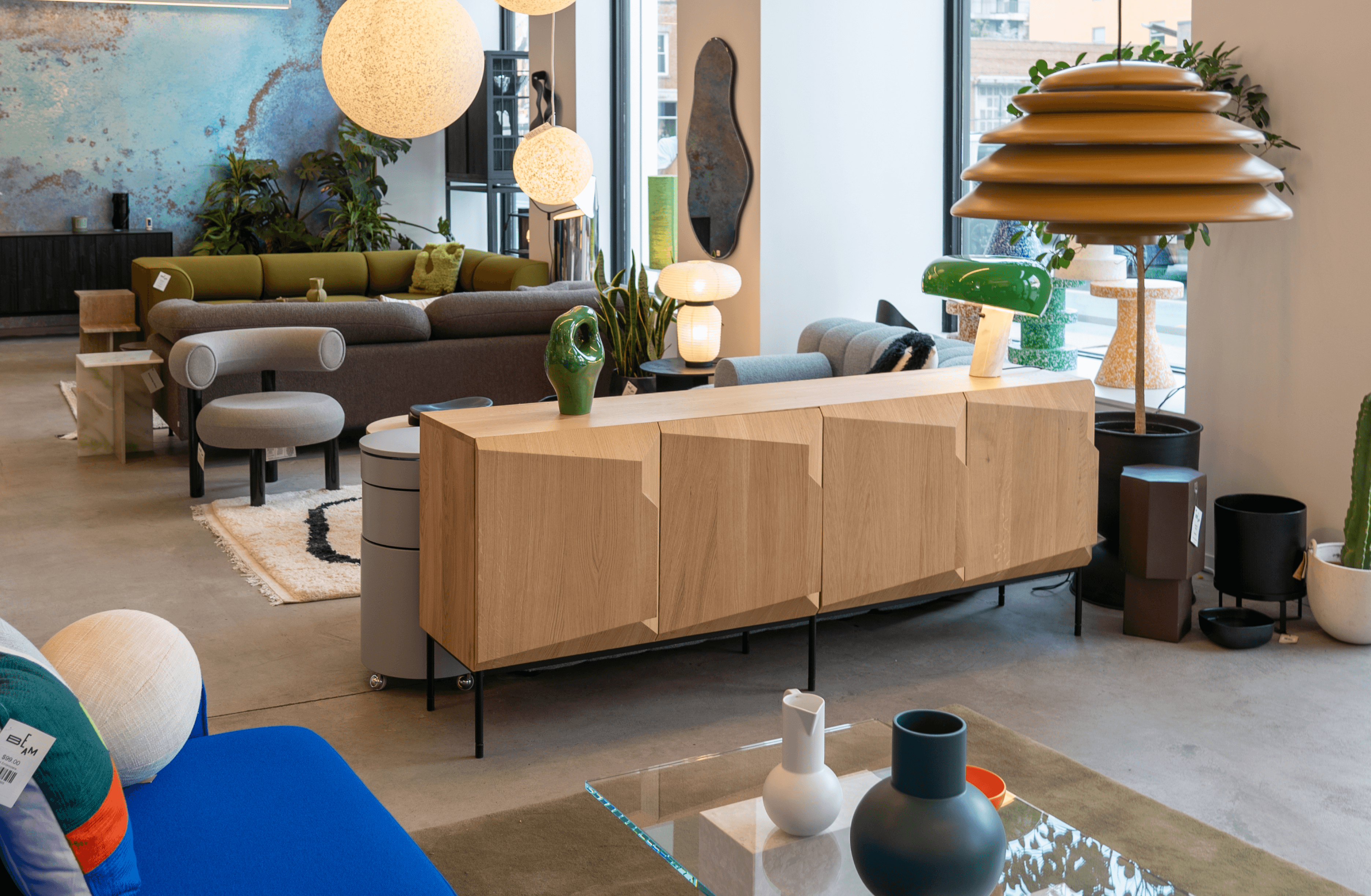 Modern furniture showroom with sofas, chairs, and tables - Design in Williamsburg, Brooklyn