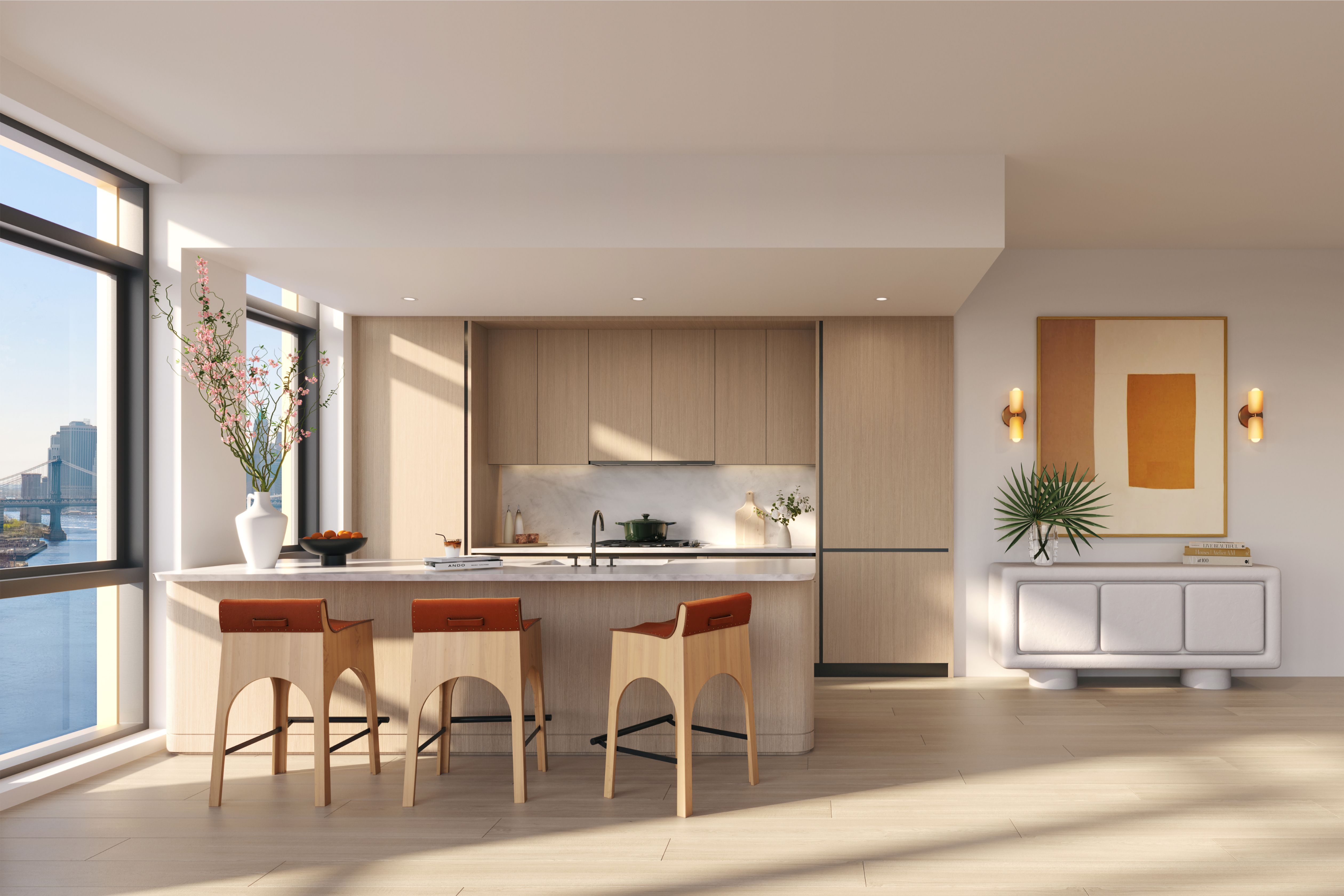 Custom kitchen at One Williamsburg Wharf, condos for sale in Williamsburg.